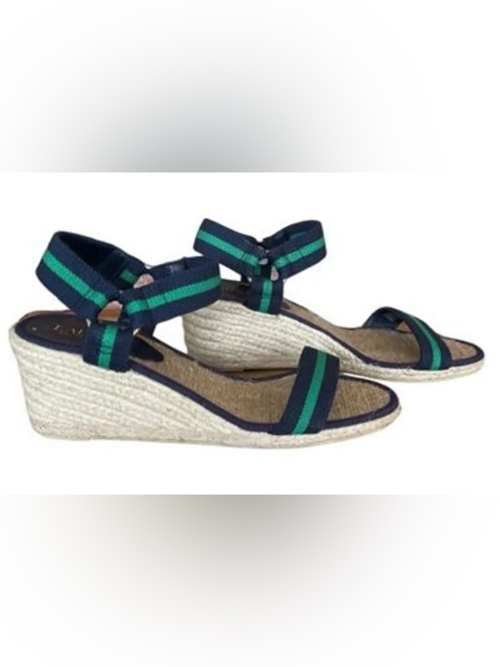 Lauren Ralph Lauren Navy and Green Espadrille Wedge Sandals